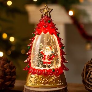 Festive Red and Gold Christmas Tree Snow Globe